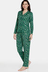 Zivame Candles & Carols Knit Poly Pyjama Set - Green Jacket — thumbnail 2